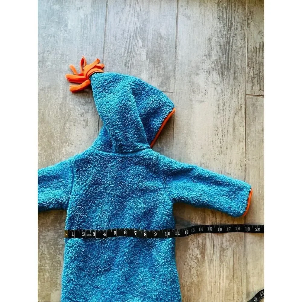 GIGGLE BABY Boy Plush Sherpa Cozy Fleece Blue Orange Coverall Hooded 6-12m